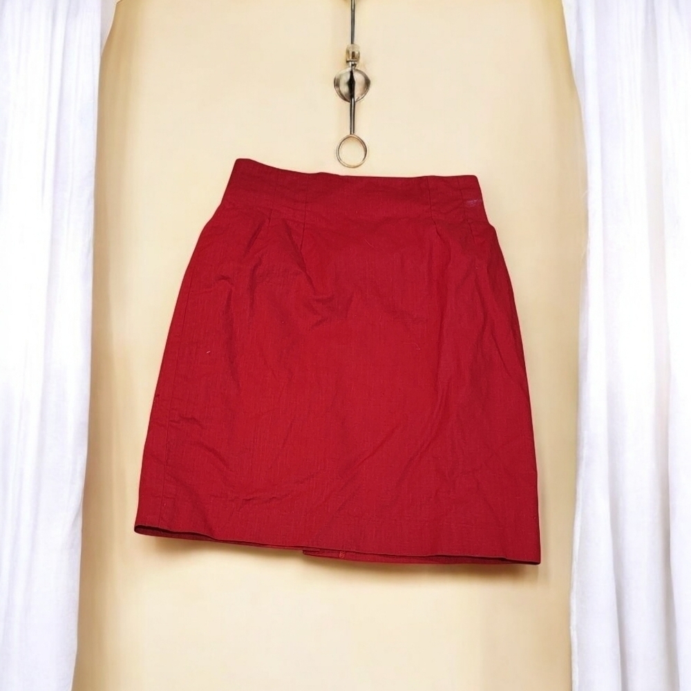 Adolfo International red Skirt sz. 10 Lined Linen Blend Office Formal